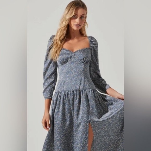 NEW Astr The Label Women’s Maxi Floral Silky Puff Sleeve Dress Size Large - Picture 4 of 16